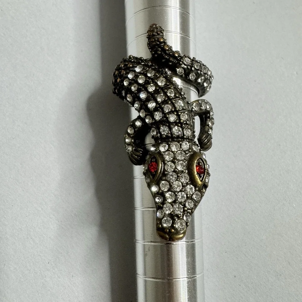 Crocodile Alligator Ring Wrap Around Rhinestone Red Eyes Sz 7 Statement